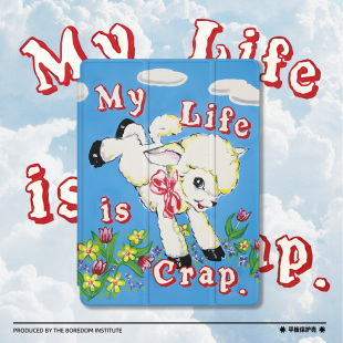 mini6防摔ipad10 11三折保护壳air5 原创小众夏日蓝天小羊可爱简约白云复古潮流适用于苹果2022款 iPadPro12.9