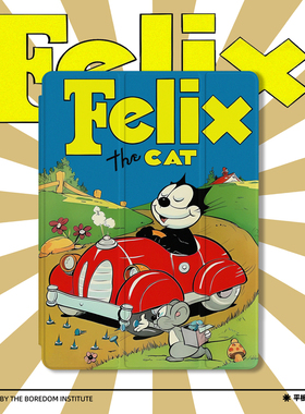 可爱美式艺术插画小狗开车潮流ins适用于苹果2024款iPadPro12.9/11三折保护壳air6/air5/mini6防摔气囊平板壳