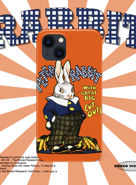 橙色西装小兔子可爱美式插画ins风简约潮适用于苹果IPhone15/14plus/13pro/12/11/16/16pro菲林手机壳IMD软壳