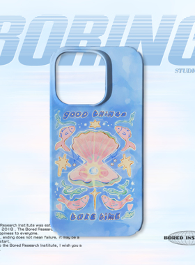 蓝色海洋小鱼插画复古简约卡通艺术潮适用于苹果IPhone17/16pro/14/13/17pro/15promax菲林磁吸手机壳IMD软壳