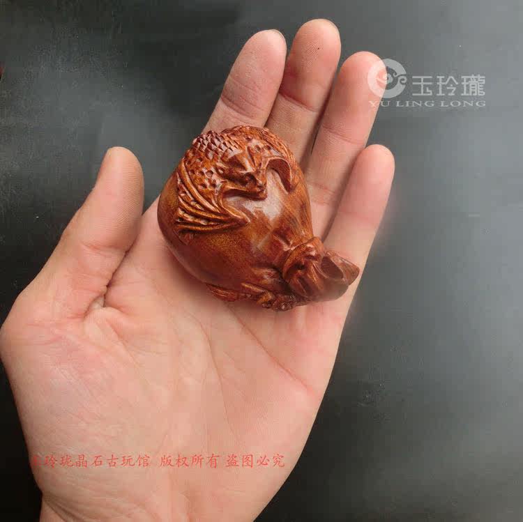 木把件花梨木雕刻钱袋蝙蝠手把件木雕玩件挂件黄花梨实木小雕件