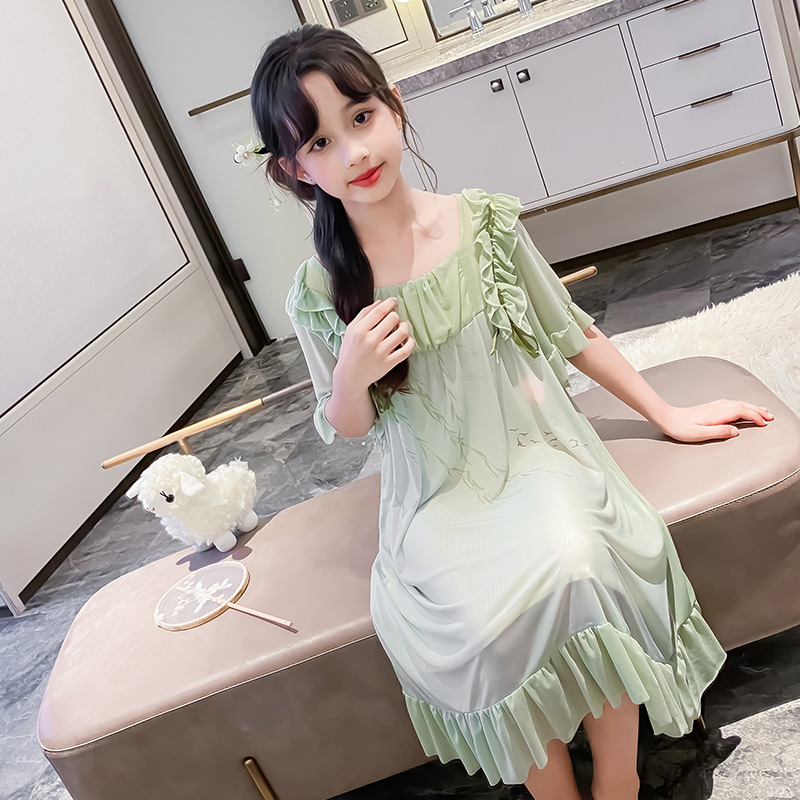 女童睡裙夏2025新款大童女孩夏季睡衣裙儿童冰丝莫代尔公主风睡衣