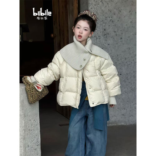 女童羽绒服2025新款冬季韩版大翻领短款羽绒棉服女孩加厚羽绒外套