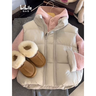 女童马甲2025新款冬装白鸭绒羽绒服背心立领泡芙冬季保暖云朵外套