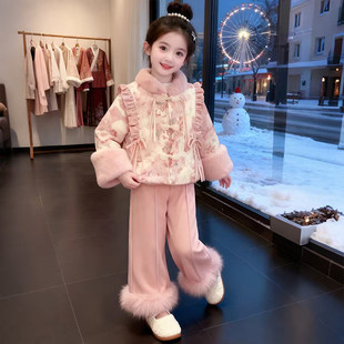 女童加绒拜年服套装冬季2025新款儿童新中式套装女孩时髦洋气套装