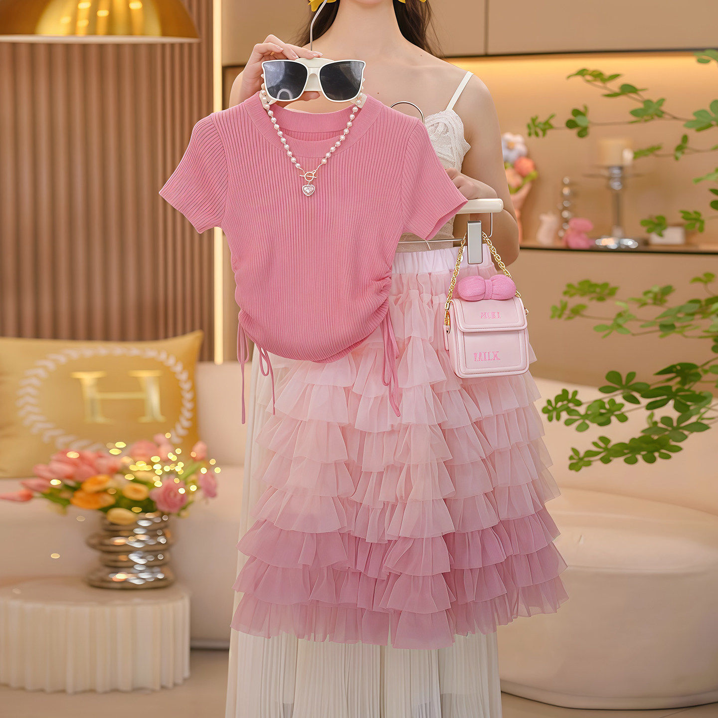 女童短袖套装2026夏季新款中大童T恤女孩公主裙子夏装休闲两件套
