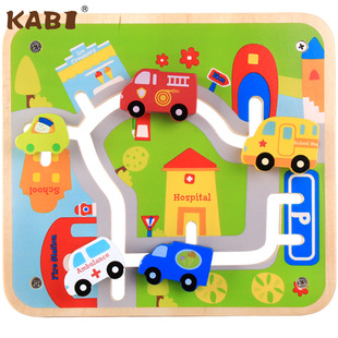 木制城市轨道走动卡通立体积交通找位认知早教益智3-6岁儿童玩具