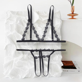 私房蕾丝捆绑套装 内衣挂脖蝴蝶结惑文胸套装