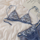 一抹蓝 少女 性感纯欲刺绣蕾丝美背无钢圈文胸超薄三角杯内衣套装