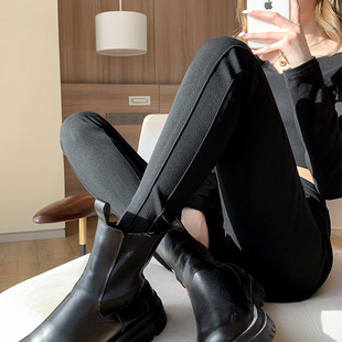 加绒加厚保暖外穿高弹收腹提臀高腰显瘦小黑裤 日本秋款 黑色打底裤