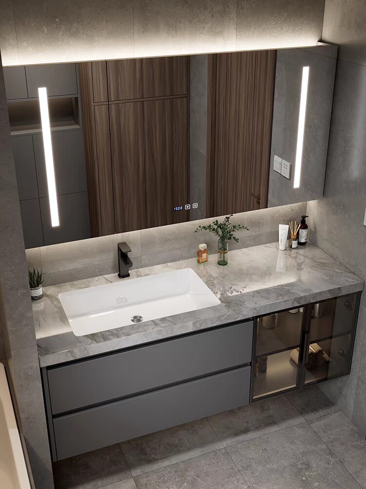 橡胶木挂墙式洗脸盆组合一体组合陶瓷家用小户型现代简约ENF环保