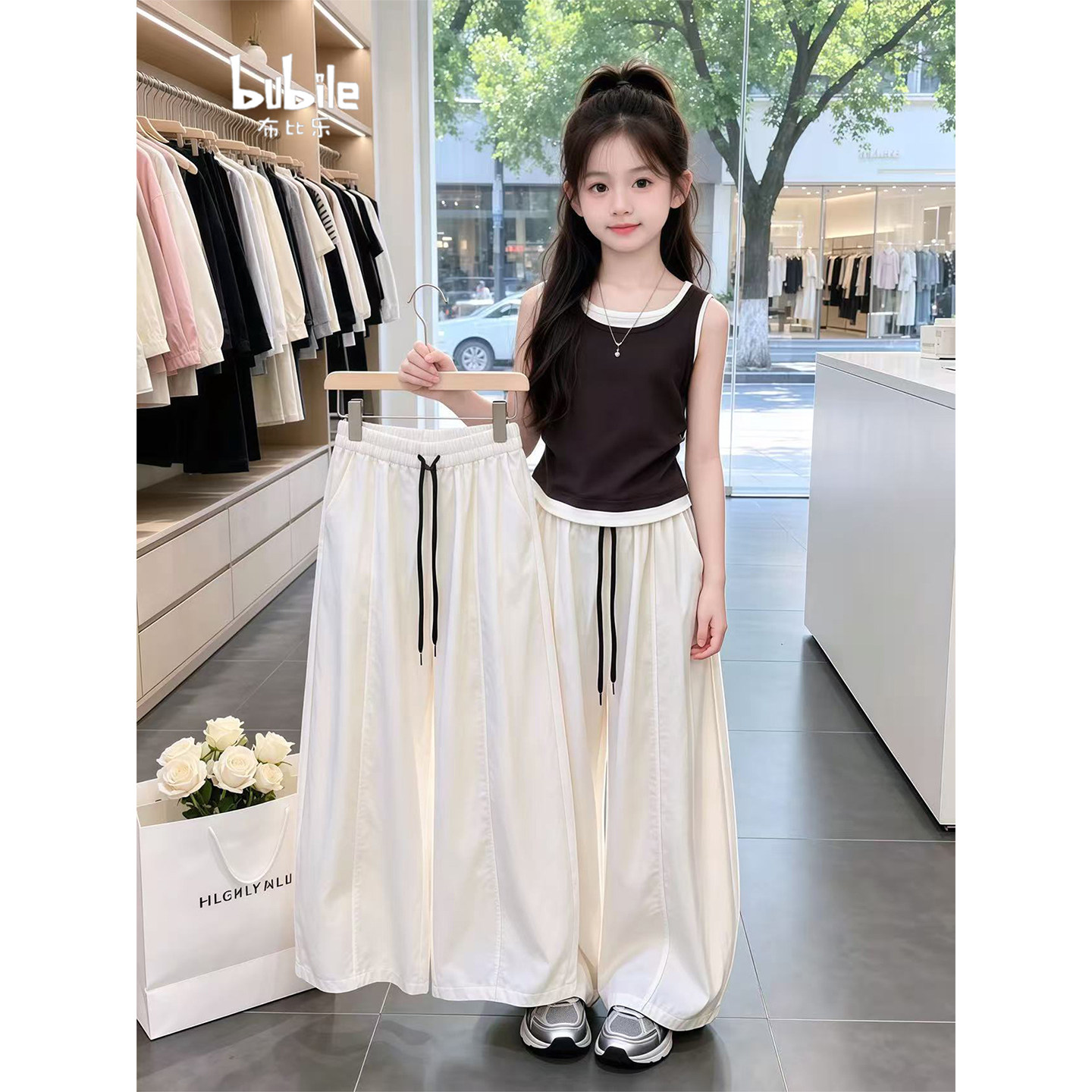 专柜正品女童裤子夏装2026新款儿童冰丝弯刀裤白色防蚊裤夏季女孩