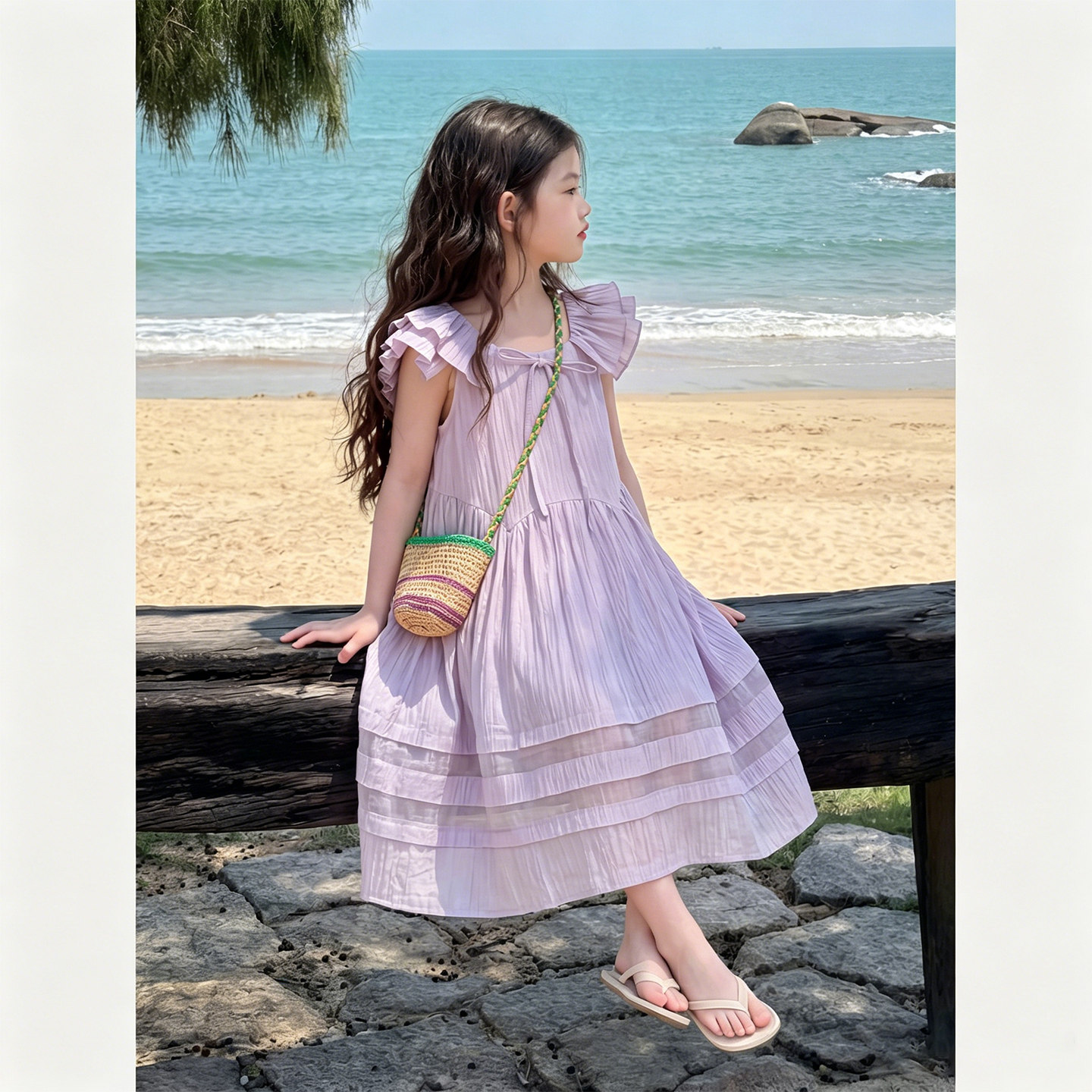 专柜正品女童巨好看的连衣裙夏2026新款小公主紫色裙子女孩独特漂