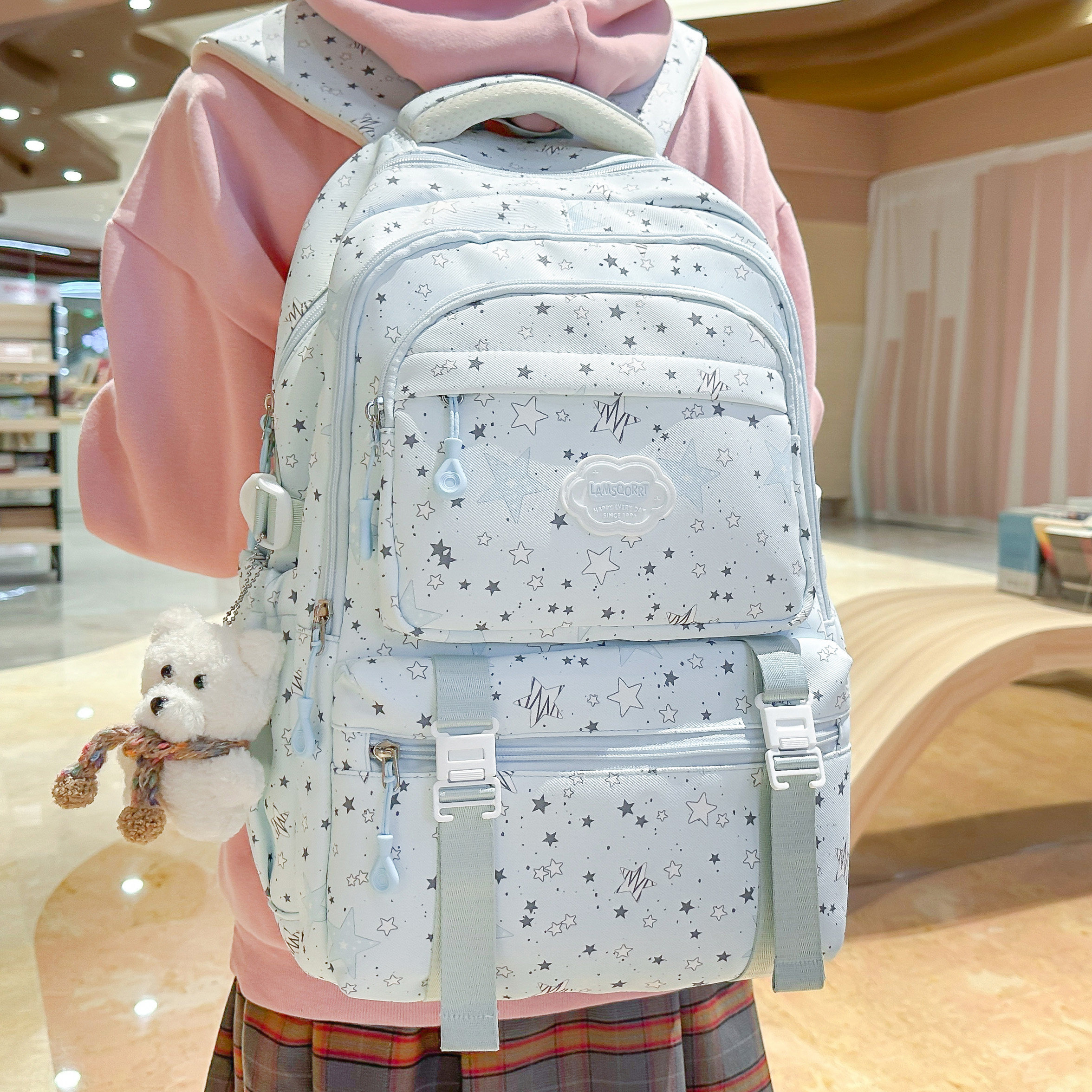 专柜正品小清新可爱书包女韩版森系简约波点印花百搭双肩包初中生
