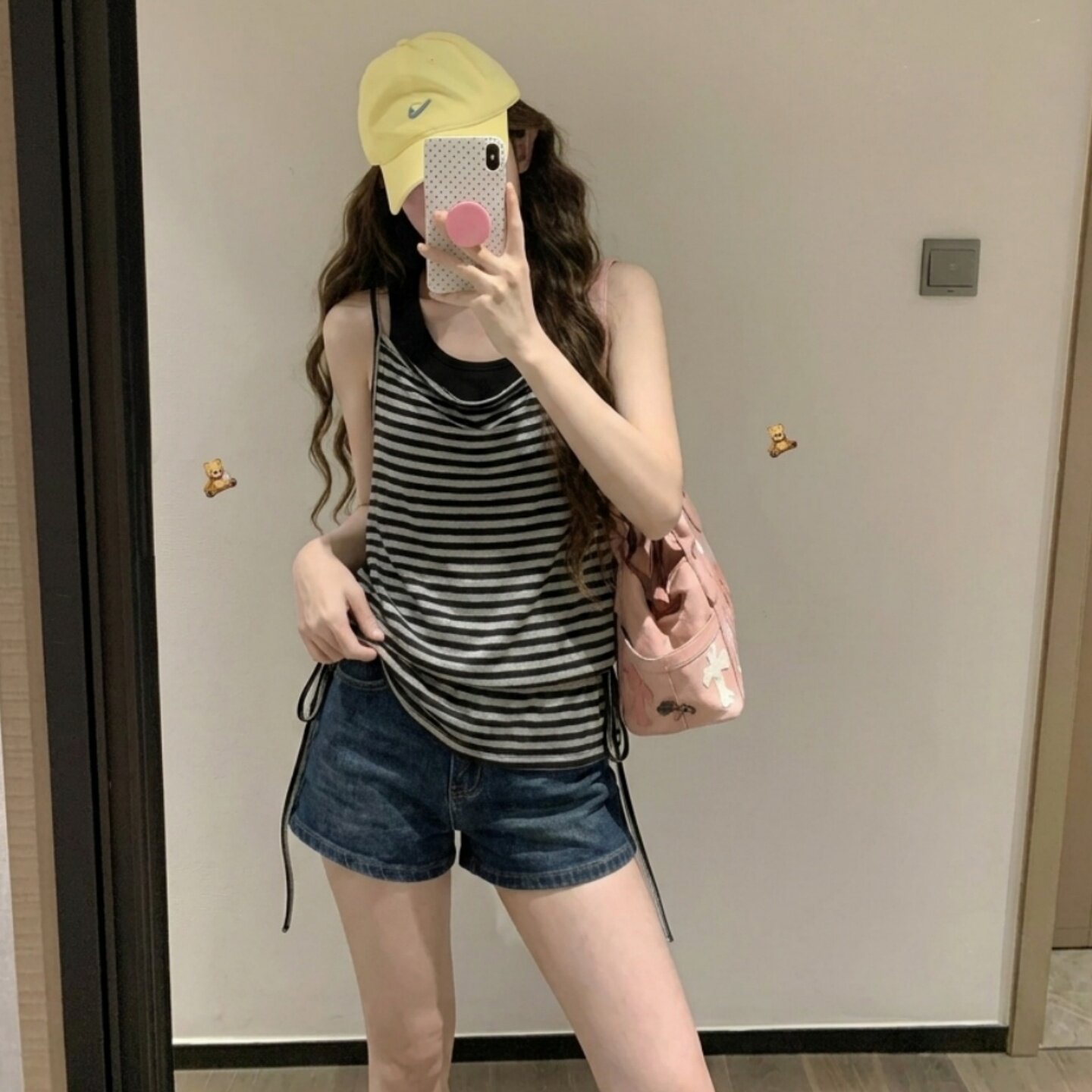 专柜正品美式辣妹撞色条纹吊带背心女夏季外穿宽松显瘦中长款叠穿