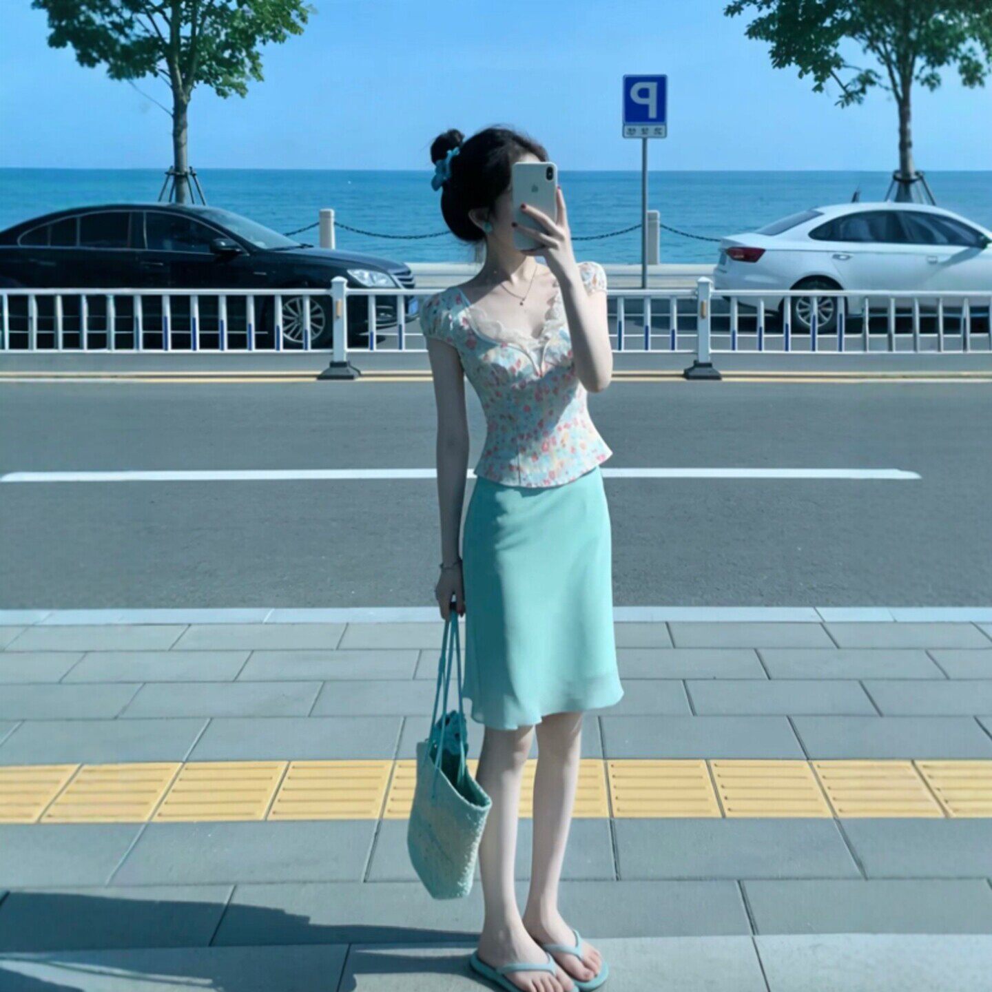 专柜正品法式独特超好看V领碎花上衣包臀裙两件套装减龄搭配一整