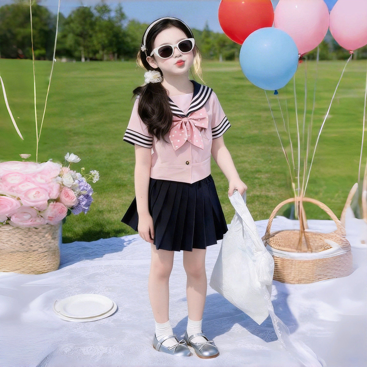 女童JK套装2026新款夏季小女孩学院风短裙两件套夏装超好看水手服