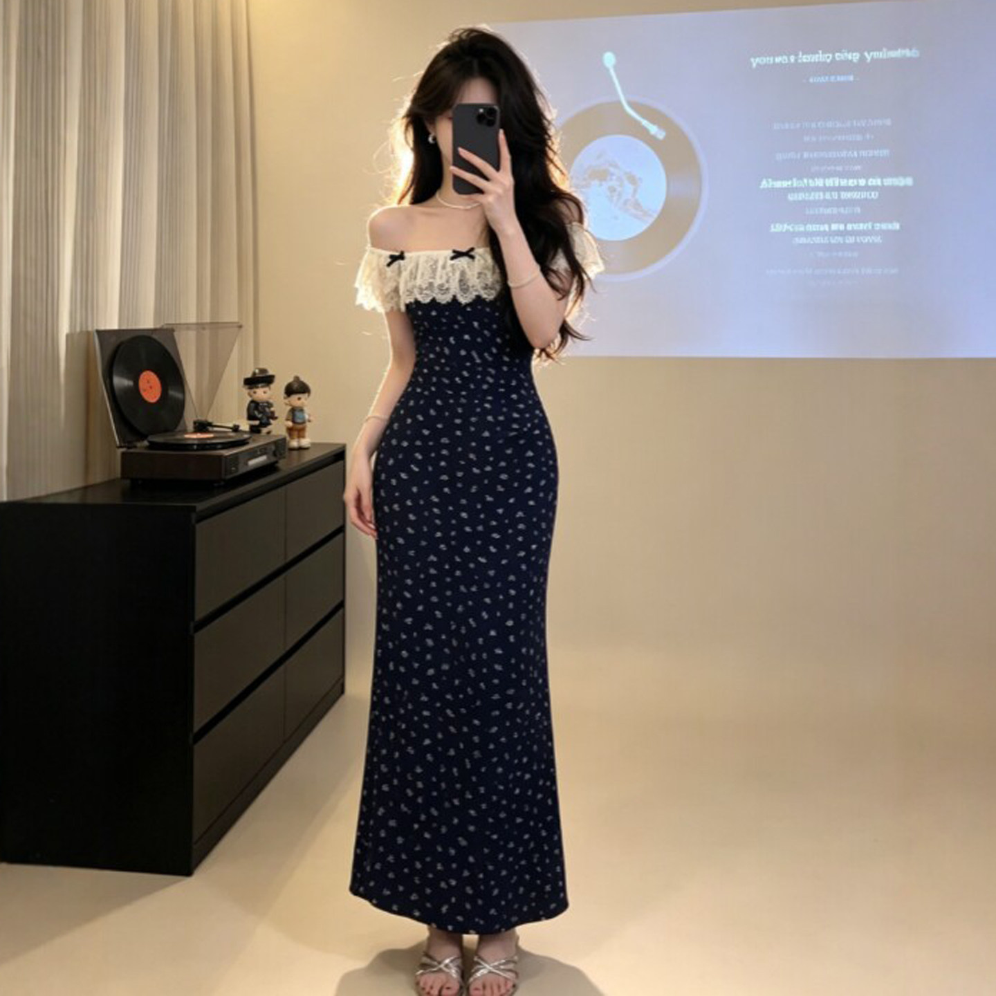 专柜正品韩系复古风超好看一字肩碎花茶歇吊带连衣裙绝美不撞款裙