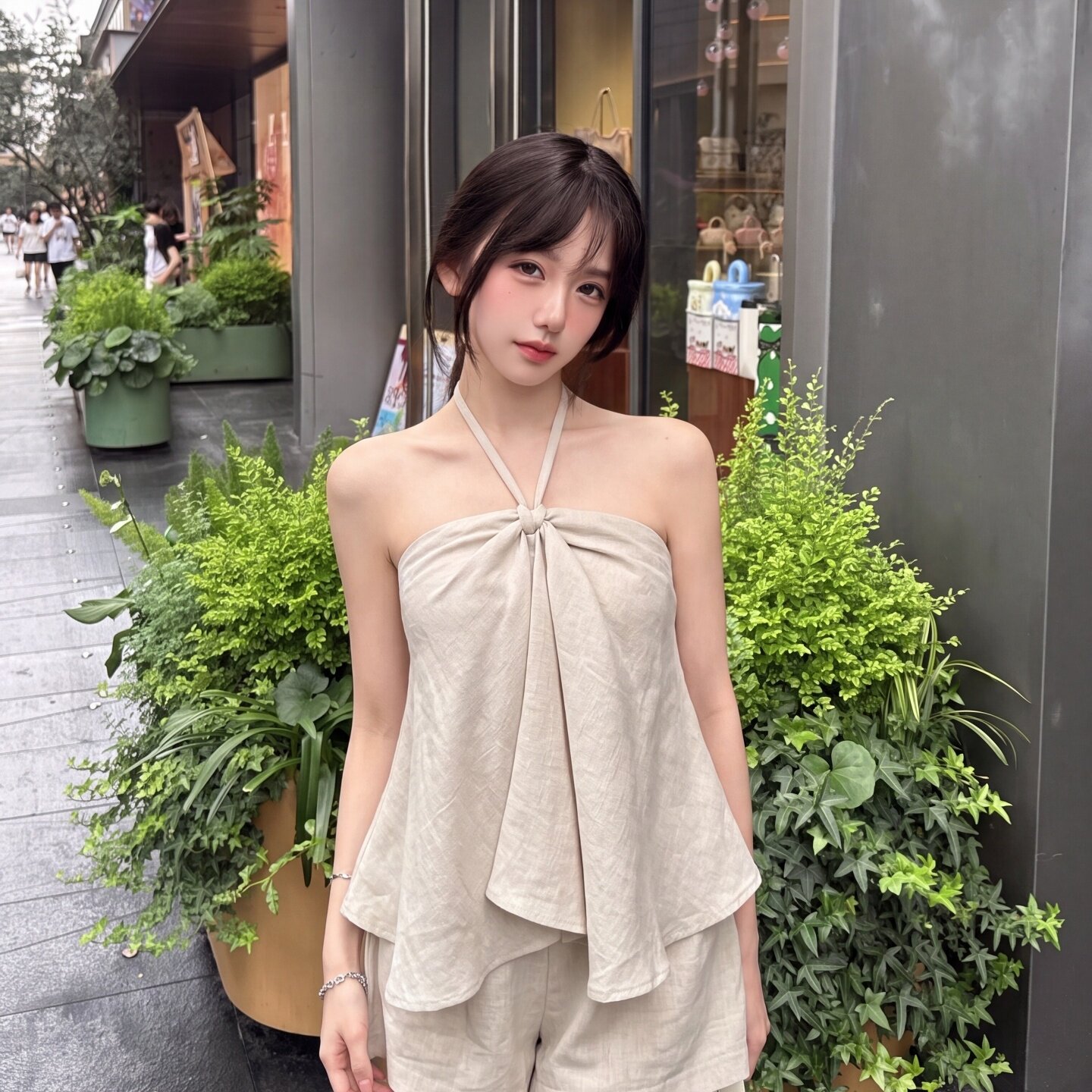 专柜正品度假风套装女夏季不规则性感挂脖吊带背心休闲百搭短裤两
