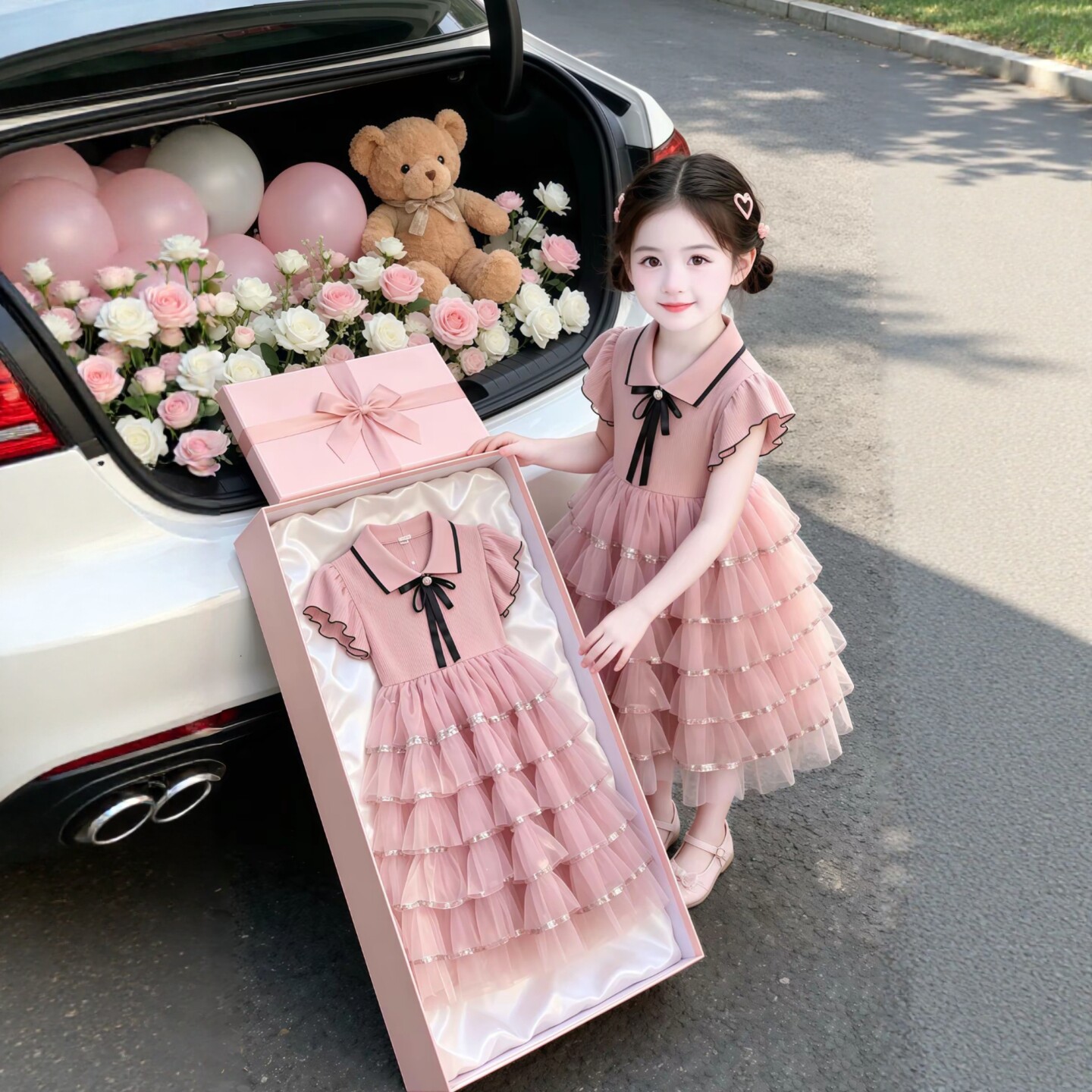 专柜正品女童粉色连衣裙夏季2026新款女孩蓬蓬裙儿童中长裙绝美演