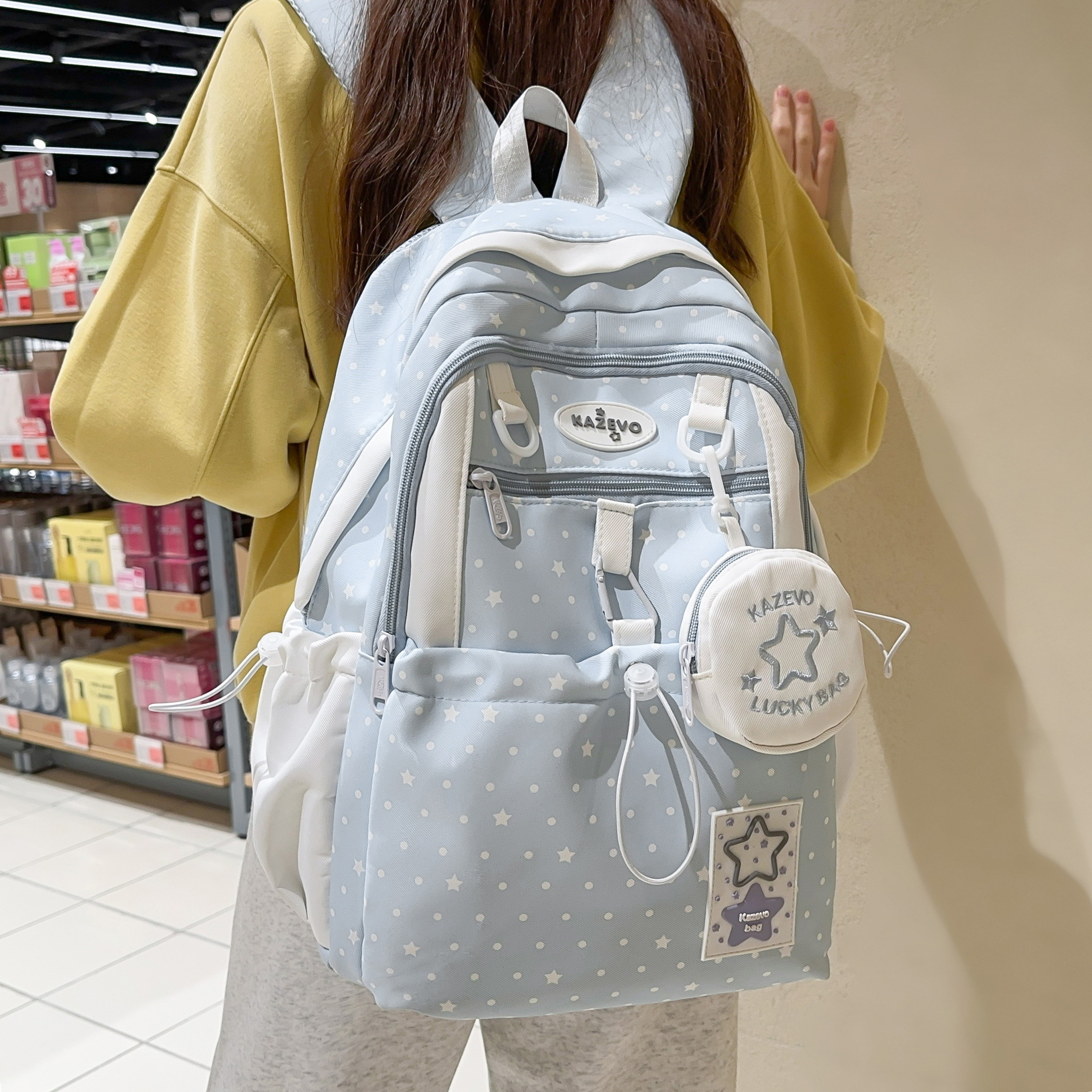 专柜正品韩版书包女高颜值波点印花大容量双肩包初中高中大学生上