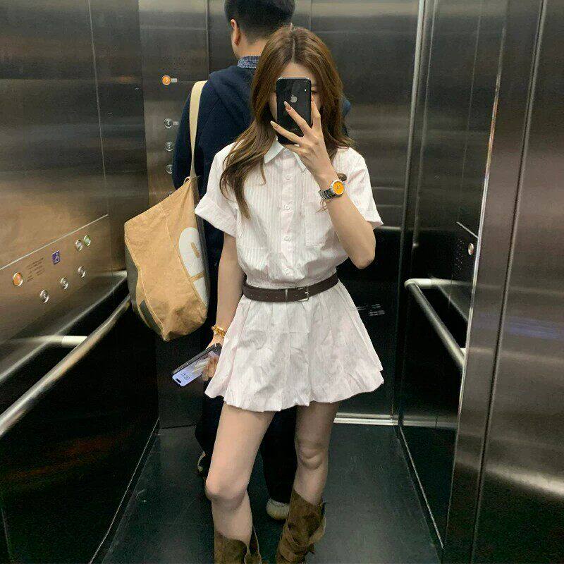 专柜正品春夏季学院风粉色衬衫连衣裙子女2026新款小个子穿搭独特