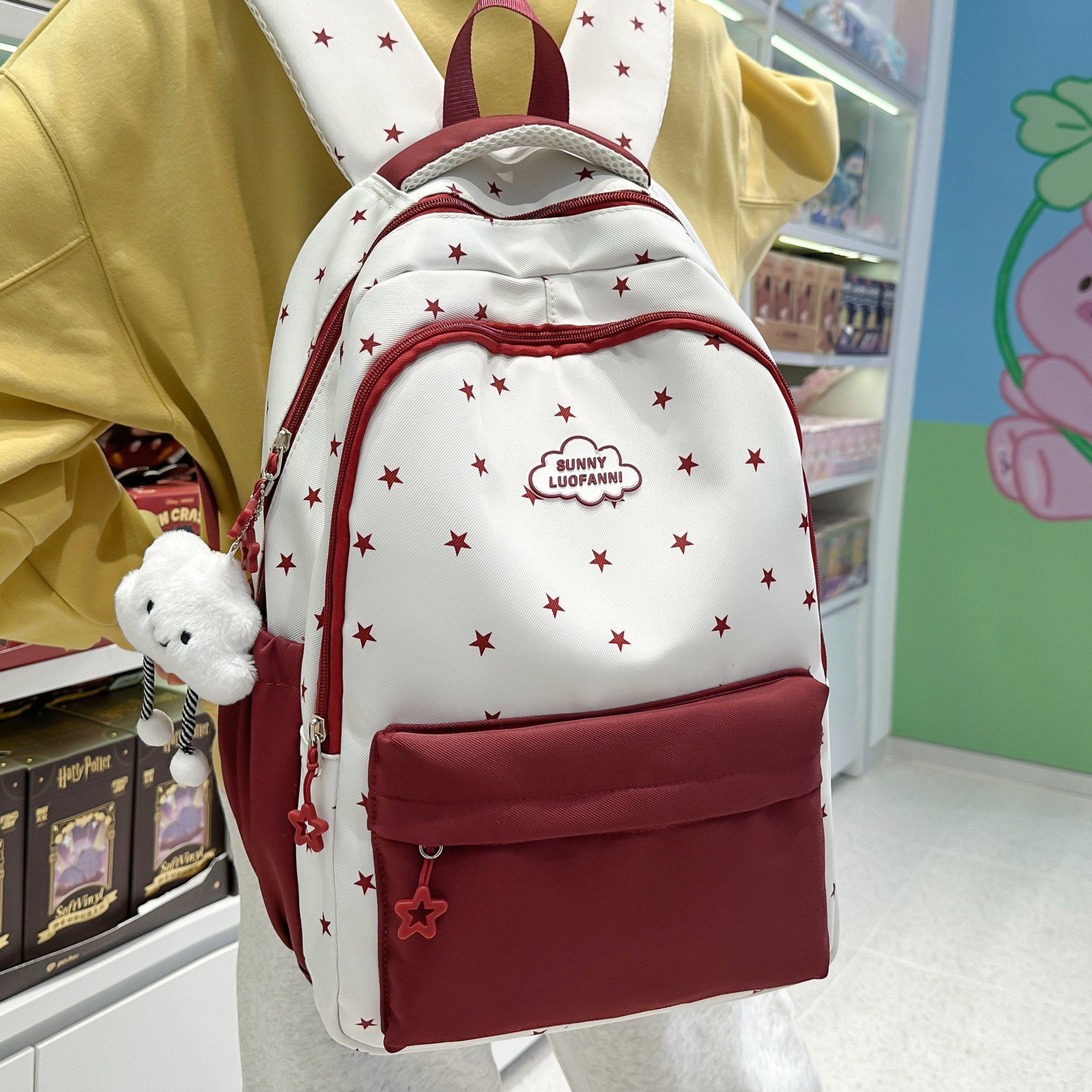 专柜正品可爱书包女韩版森系休闲百搭波点印花双肩包初中高中大学