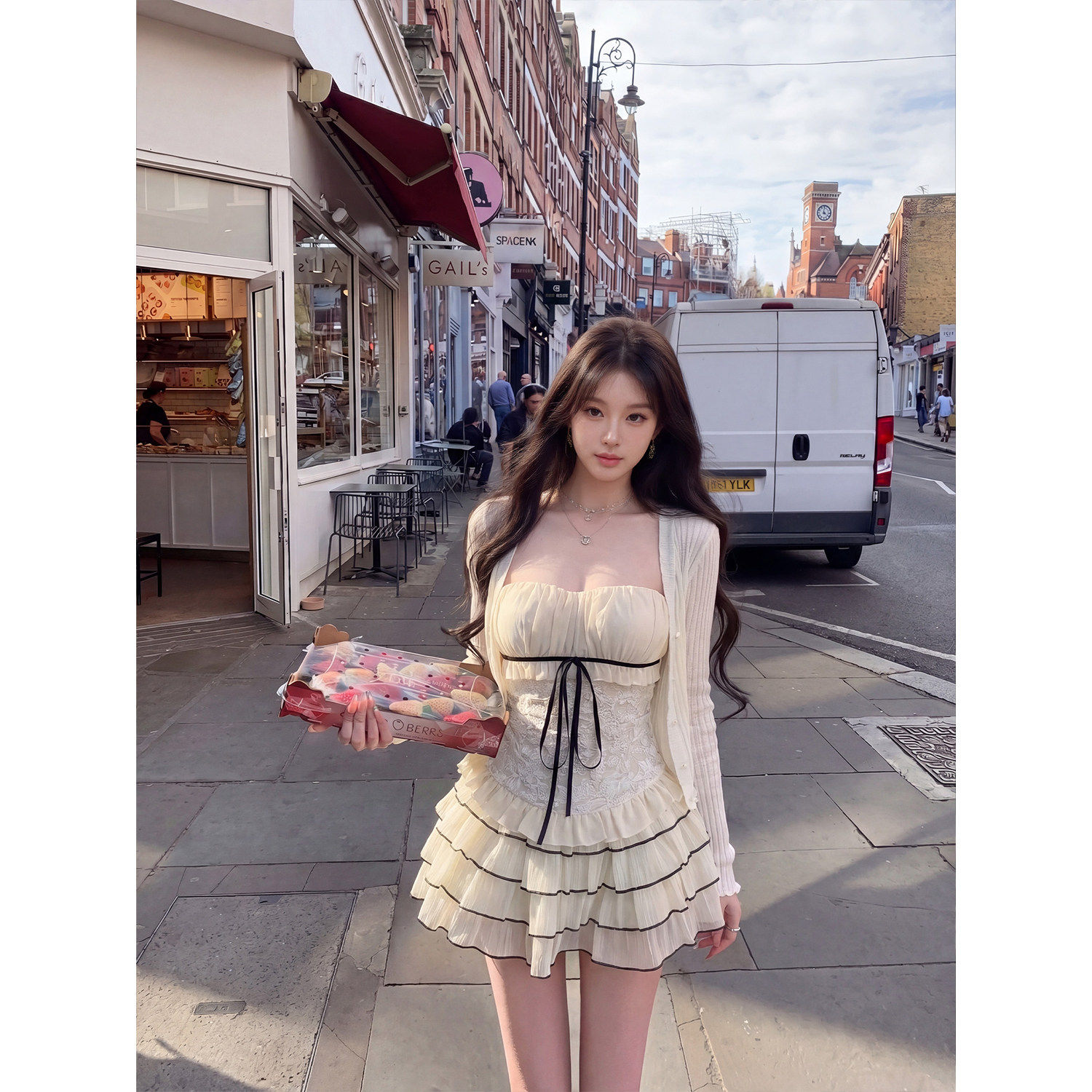 十三行正品法式甜辣风千金套装裙女夏季防晒开衫蕾丝抹胸背心蛋糕