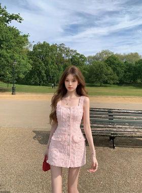 专柜正品小香风粗花呢背心连衣裙女夏季法式气质名媛收腰显瘦短裙