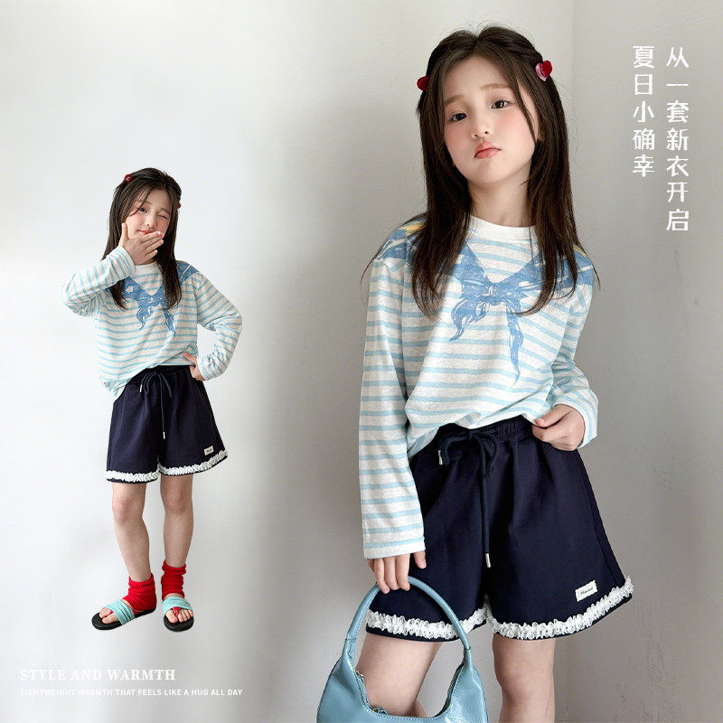 女童防晒长袖t恤夏季2026新款儿童超好看韩系条纹上衣女大童罩衫