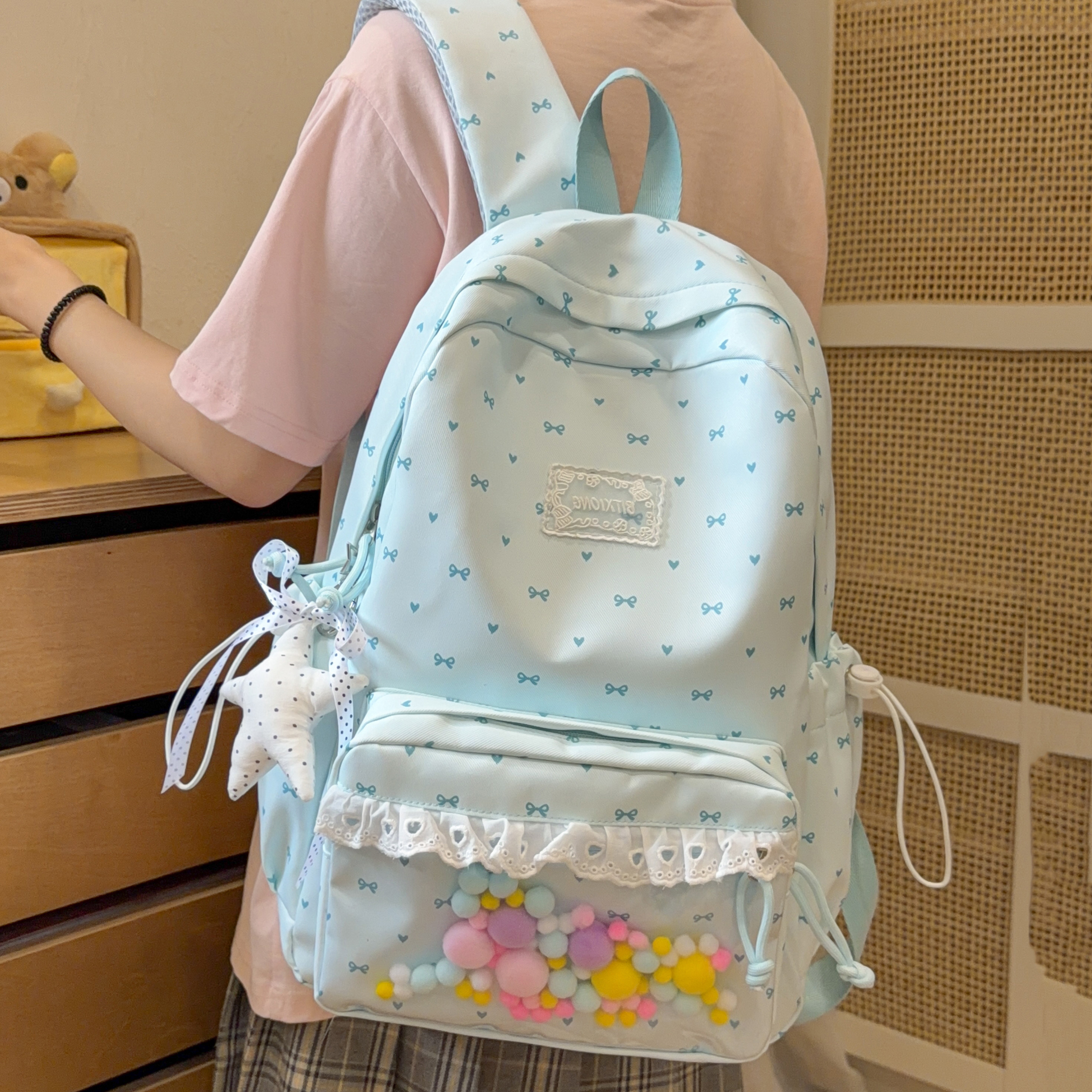 专柜正品ins小众韩系书包初中生女软妹高中生大容量双肩包痛包高
