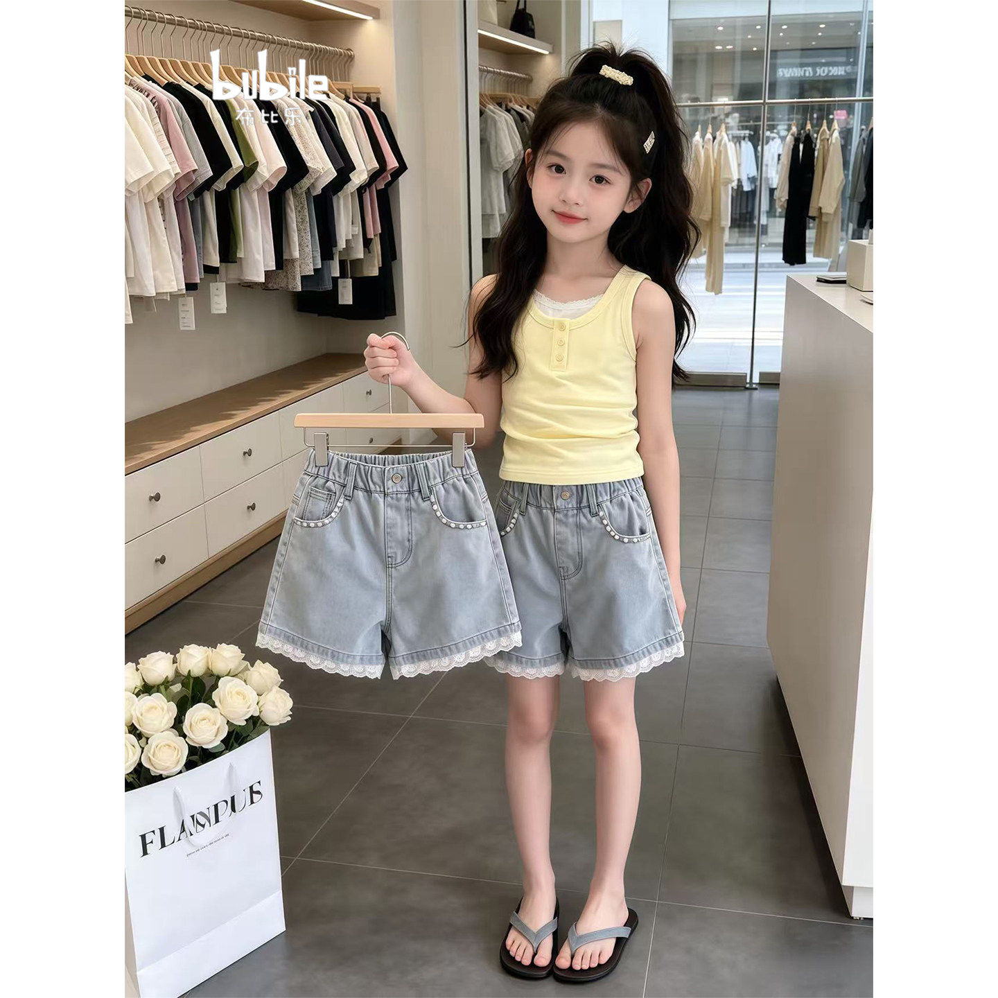 女童裤子2026新款牛仔裤夏季小女孩夏装洋气儿童百搭薄款花边短裤