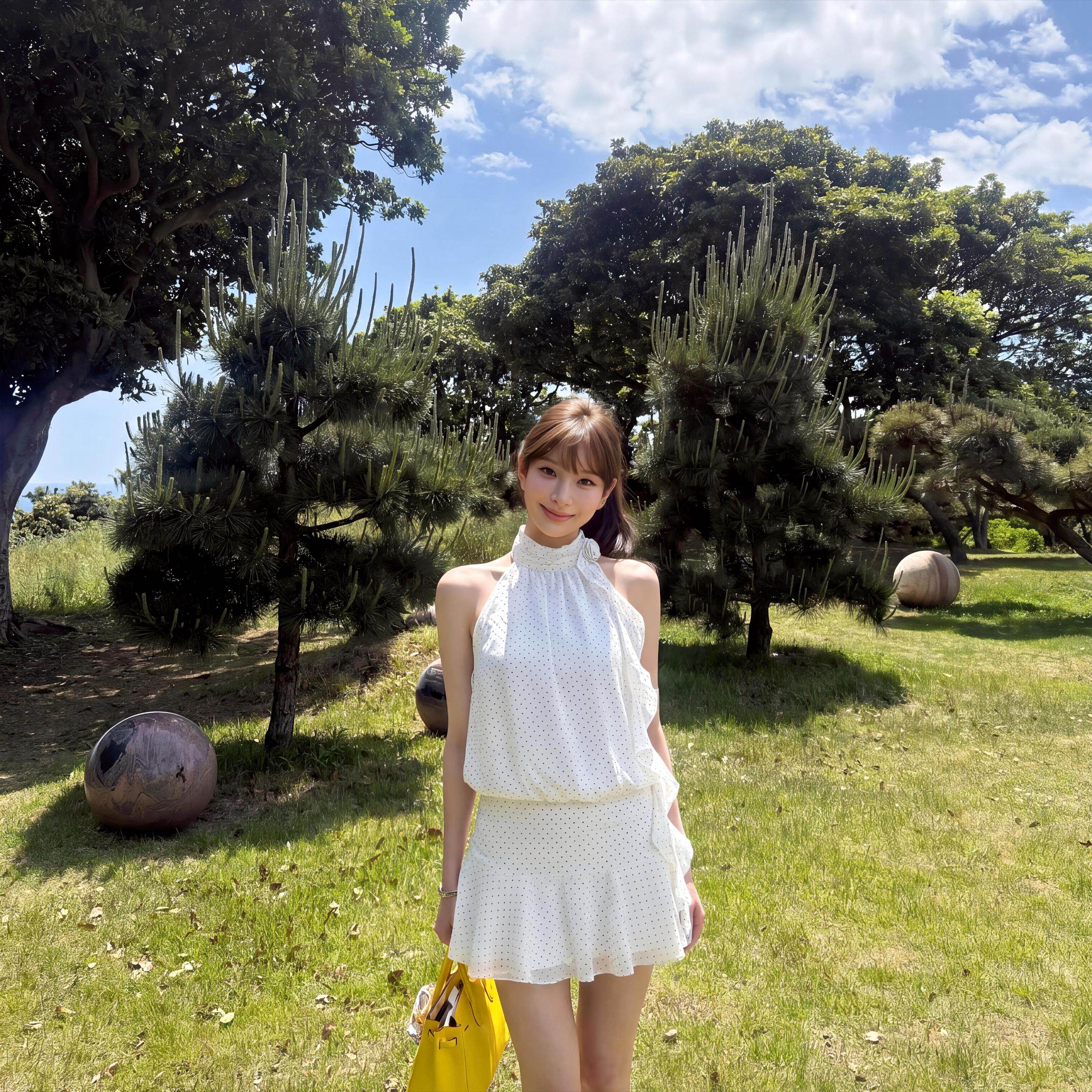 专柜正品度假风白色波点挂脖连衣裙女夏无袖收腰短裙韩系