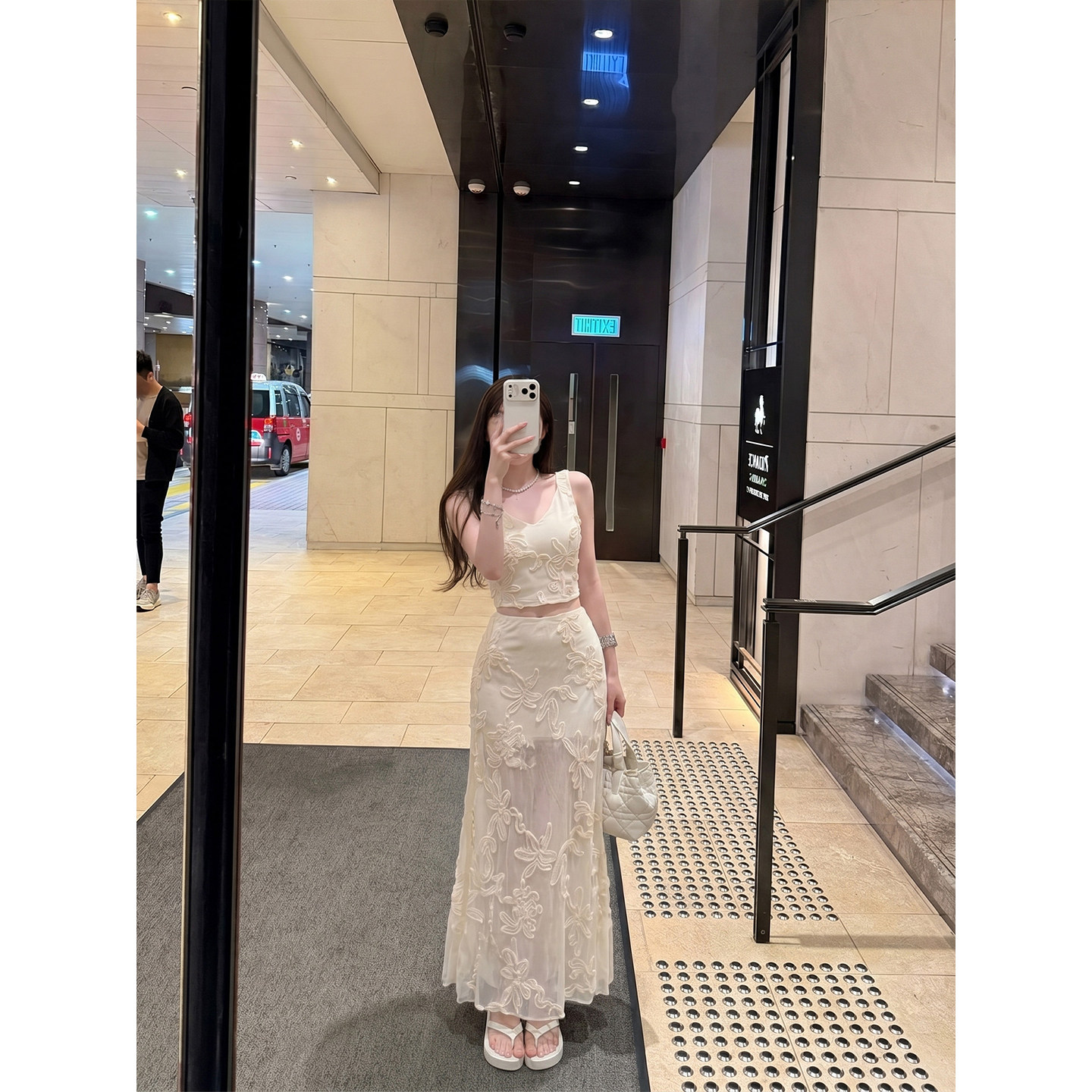 专柜正品法式提花气质套装女夏季V领背心衬衣包臀长裙高级感两件