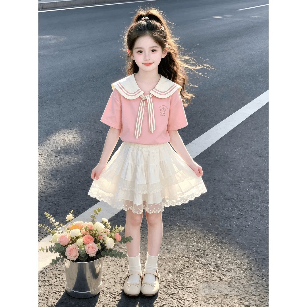 专柜正品学院风女童连衣裙夏季2026新款女孩巨好看裙子套装夏装儿