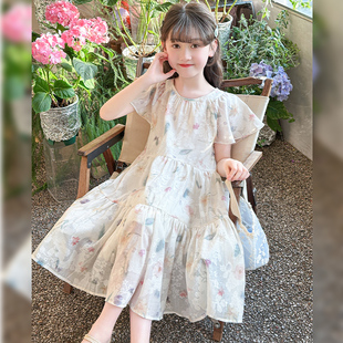 女童彩花连衣裙夏季 洋气女孩公主裙夏天雪纺儿童裙子 薄款 2025新款
