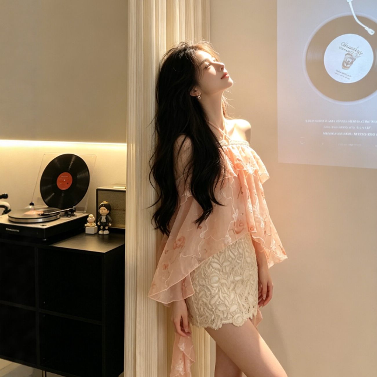 专柜正品温柔风独特超好看吊带上衣蕾丝包臀裙两件套装一整套ootd