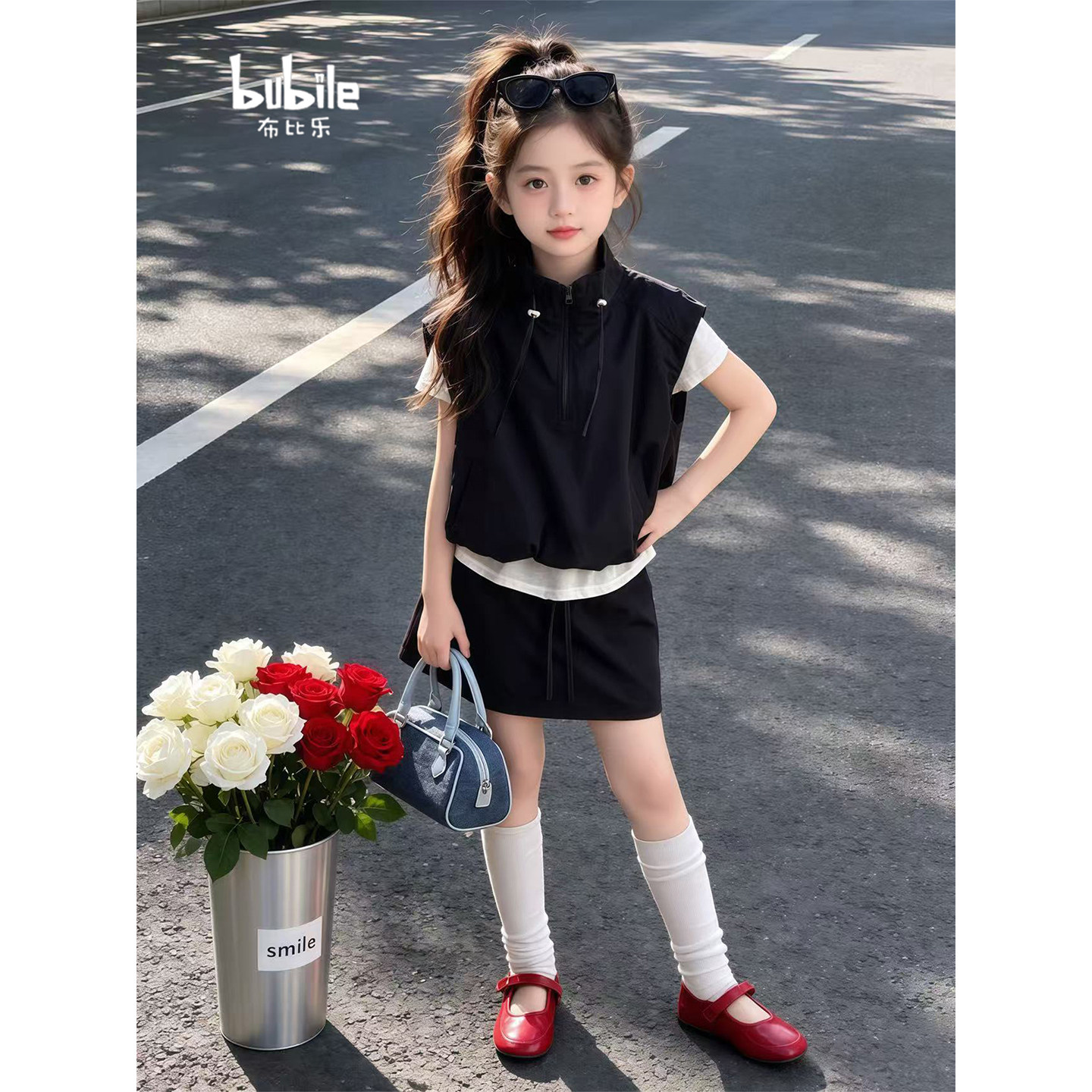 专柜正品女童休闲时尚套装2026新款夏季儿童假两件短袖T恤短裙超