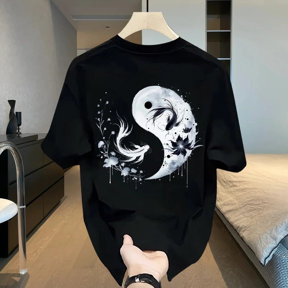 专柜正品国潮夏季重磅纯棉短袖t恤太极阴阳鱼男女印花宽松圆领ins