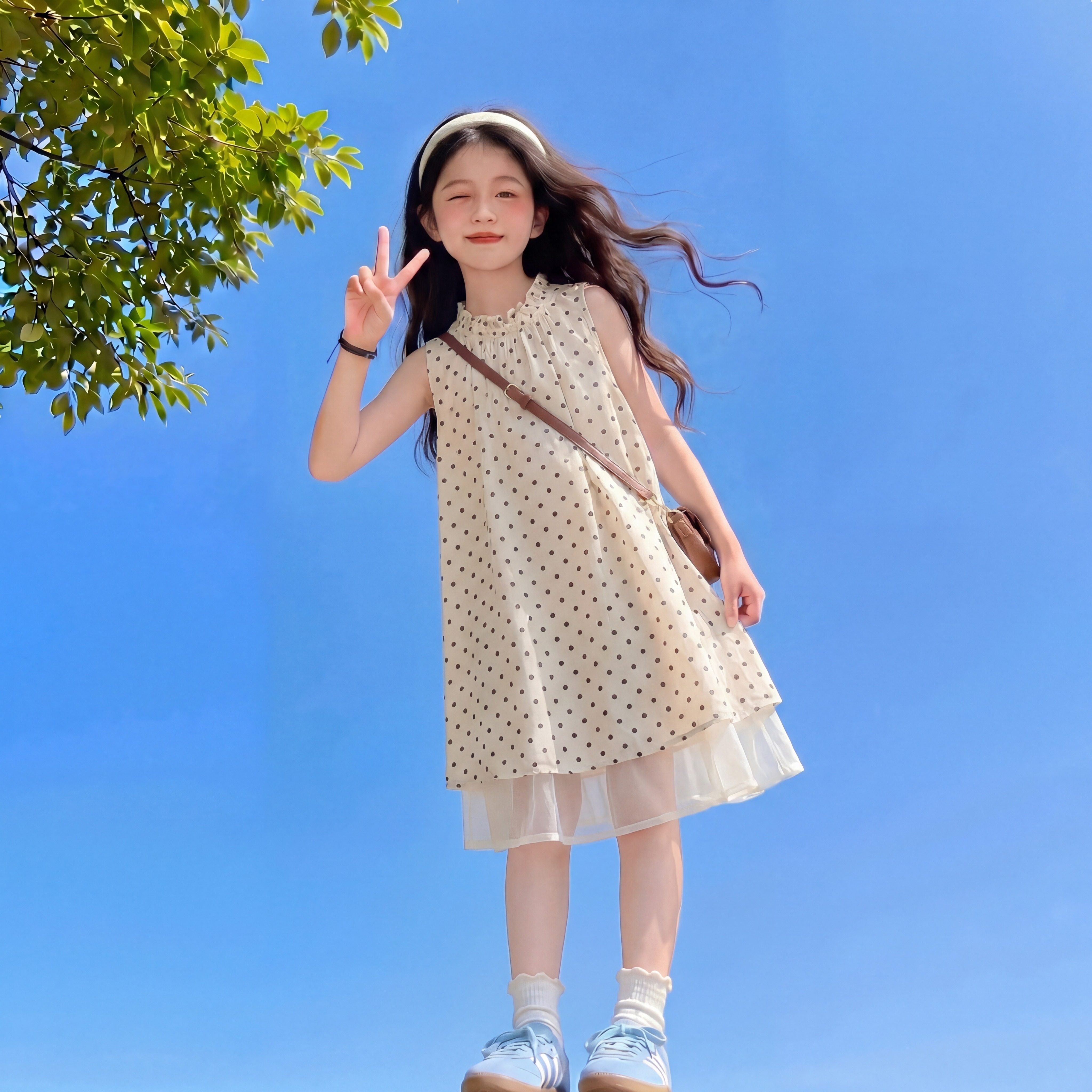 专柜正品女童2026巨好看裙子夏初中生女孩连衣裙旅游度假风儿童无