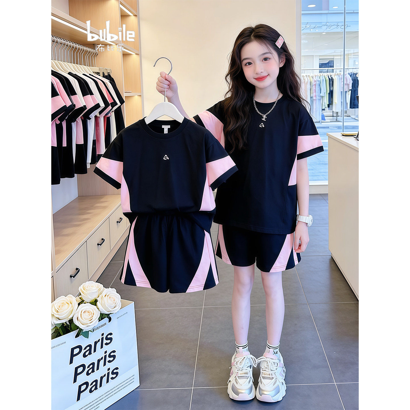 女童速干运动套装夏季2026新款洋气夏装中大童女孩短袖T恤短裤夏