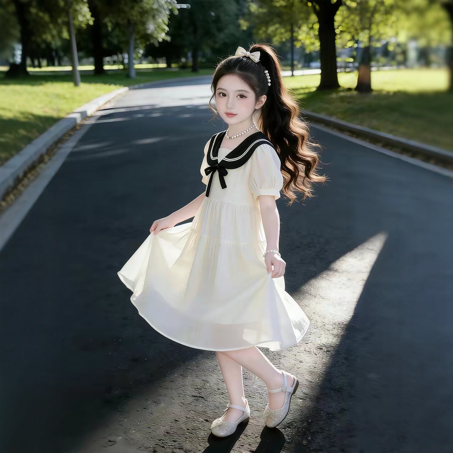 专柜正品女童独特漂亮小裙子夏季2026新款儿童学院风连衣裙女孩公