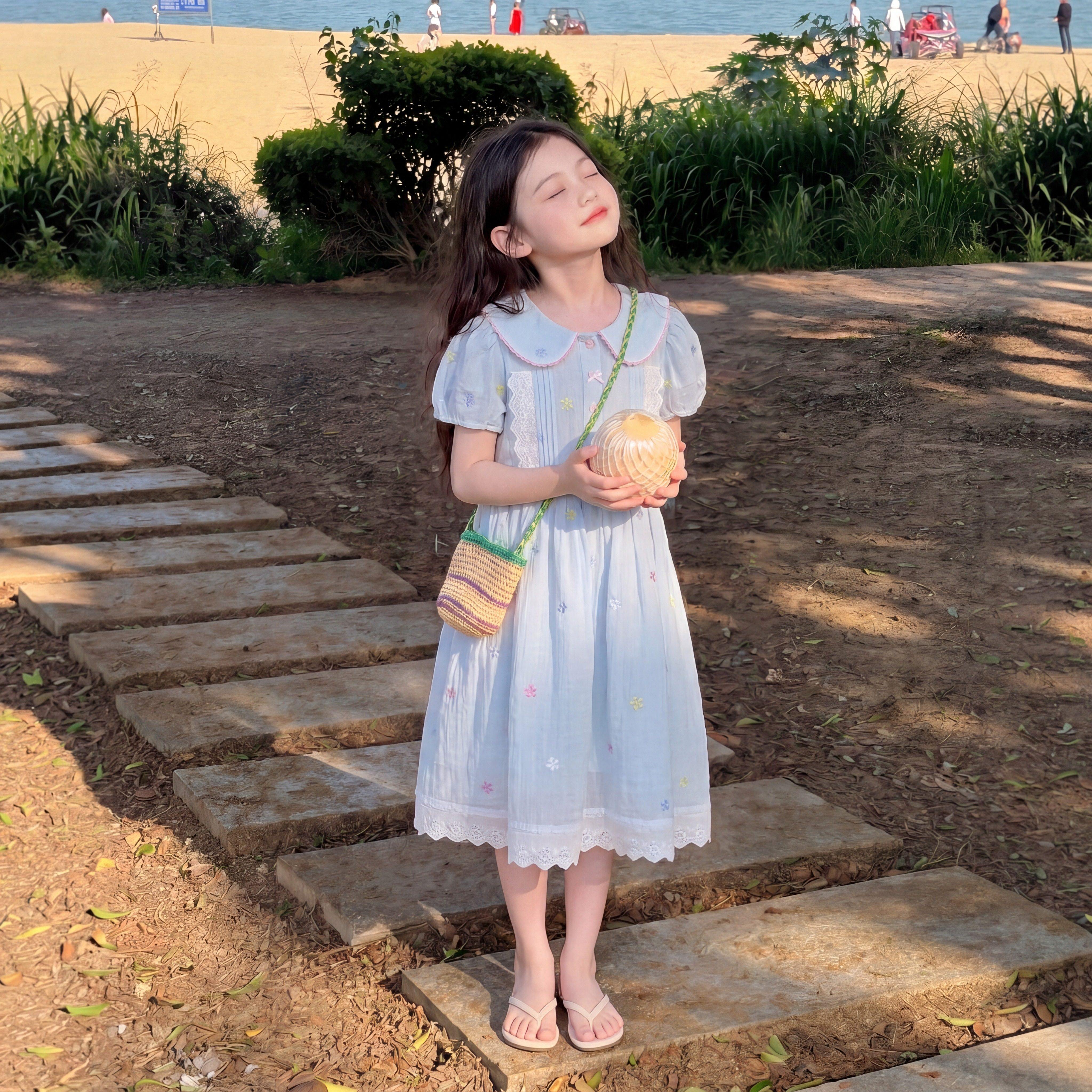 专柜正品小女孩绝美公主裙夏2026新款女童娃娃领连衣裙儿童富家千