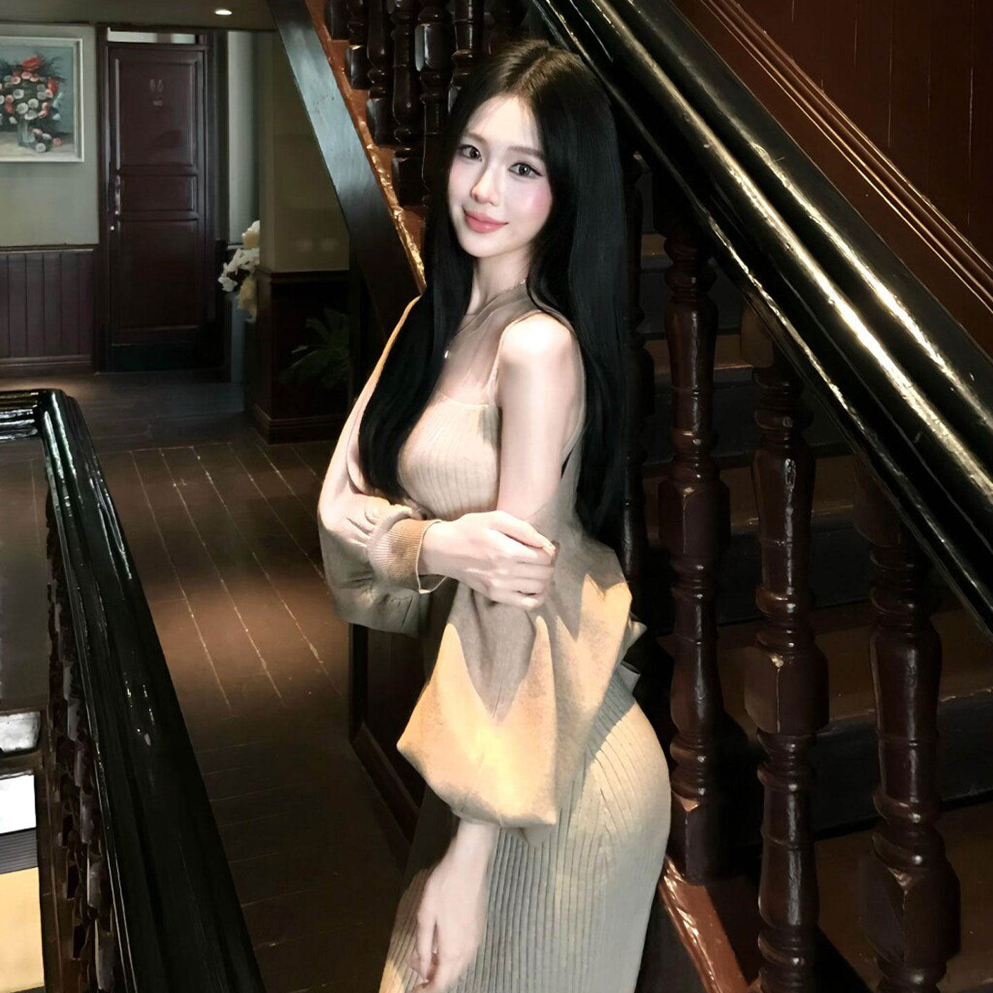 专柜正品轻熟小众不撞款连衣裙针织开衫两件套御姐性感收腰修身包