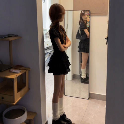 十三行正品韩系小个子超好看的收腰显瘦蛋糕短裙复古漂亮独特连衣