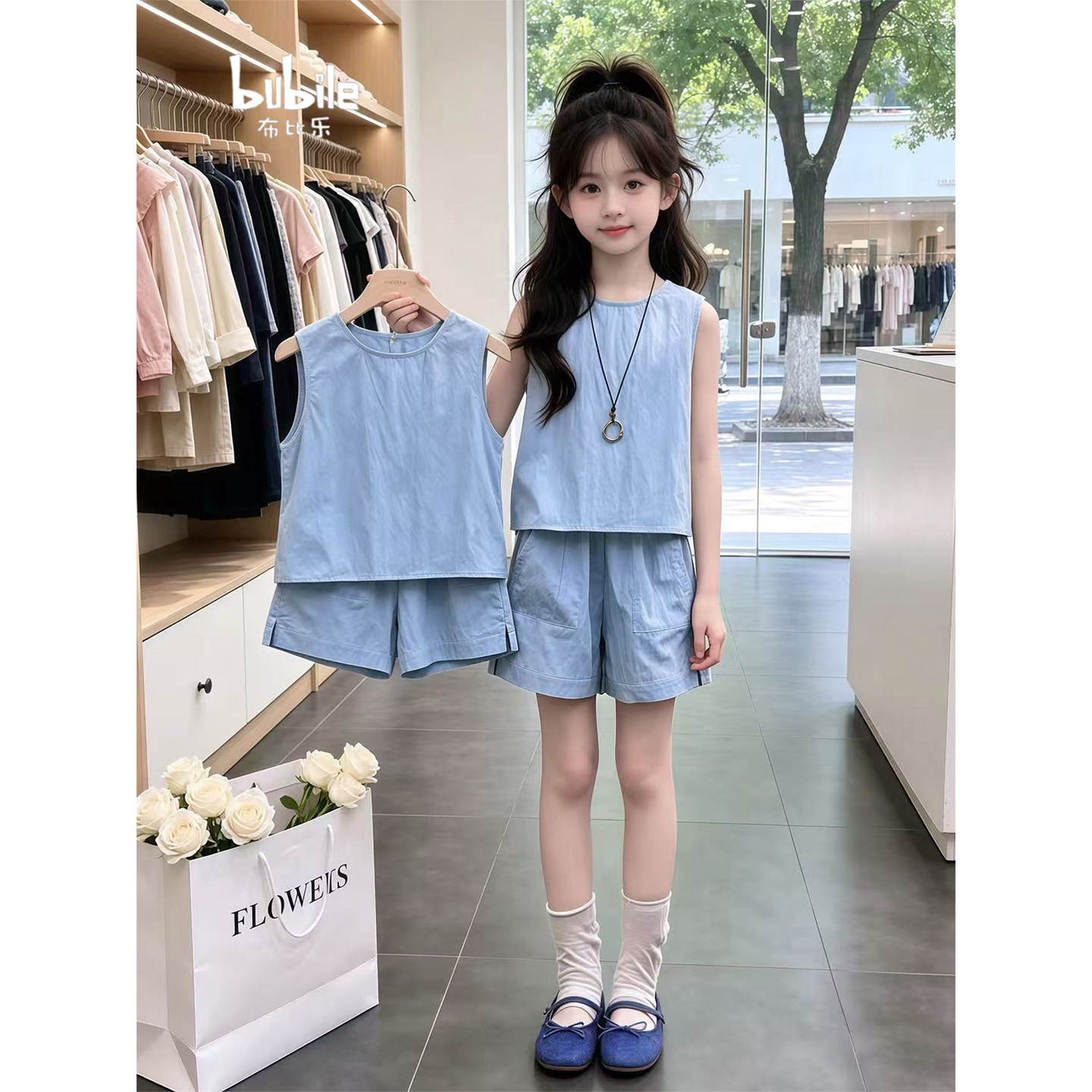 专柜正品女童夏套装2026新款儿童韩版背心短裤两件套夏季女孩简约