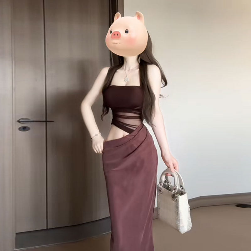 专柜正品御姐风性感挂脖抹胸紧身包臀长裙子热辣显身材连衣裙2026