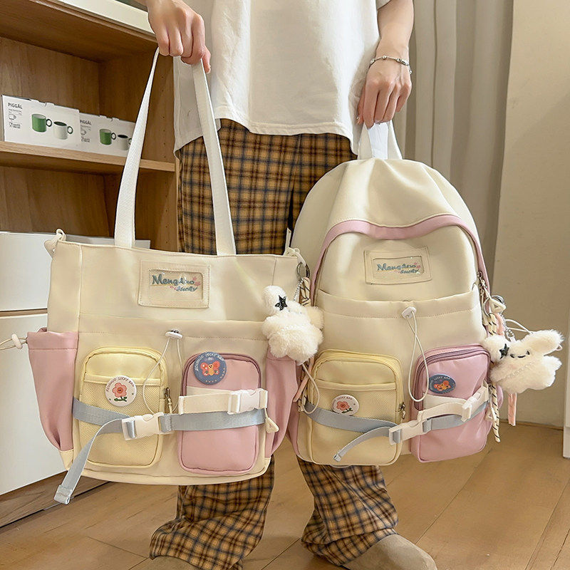 专柜正品高颜值书包初中女生可爱双肩包森系撞色小学三到六年级大