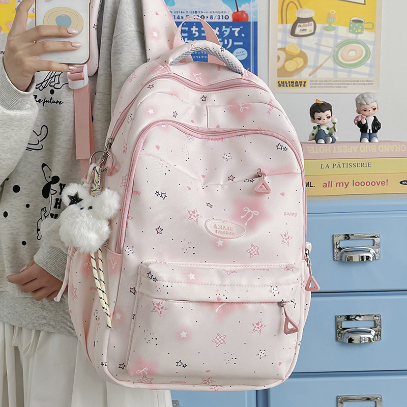 专柜正品卡通风粉色星星双肩包女小学生大容量高颜值书包女初中生