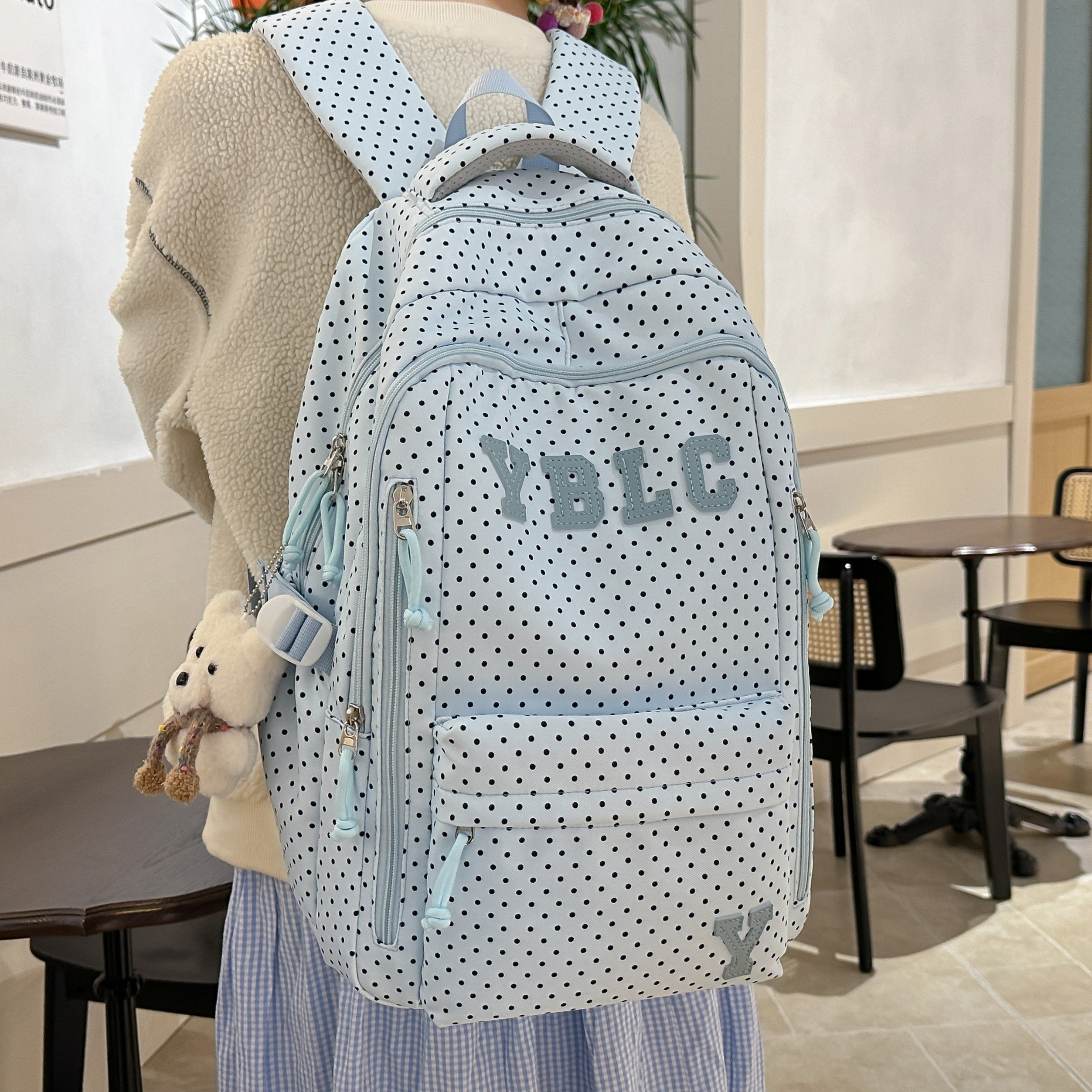 专柜正品日韩风森系书包女休闲百搭波点印花简约学生双肩包时尚潮